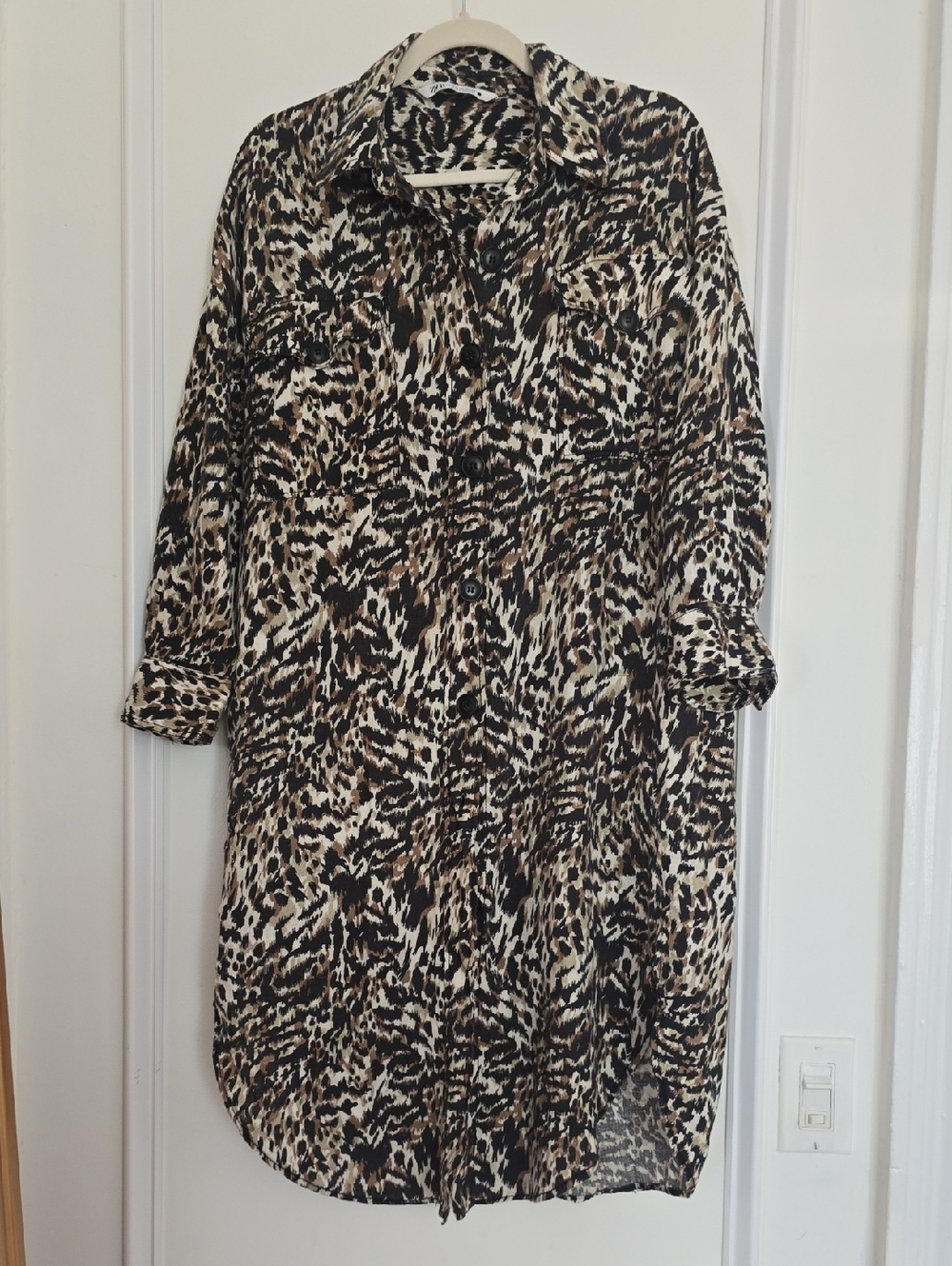 Zara Leopard Print Shirt Dress - Black, Brown, Cream